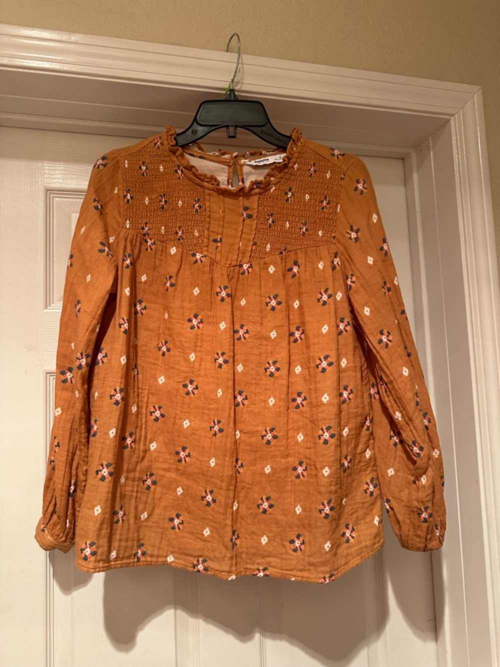 Sonoma mustard Floral Smocked Long-Sleeve Top
